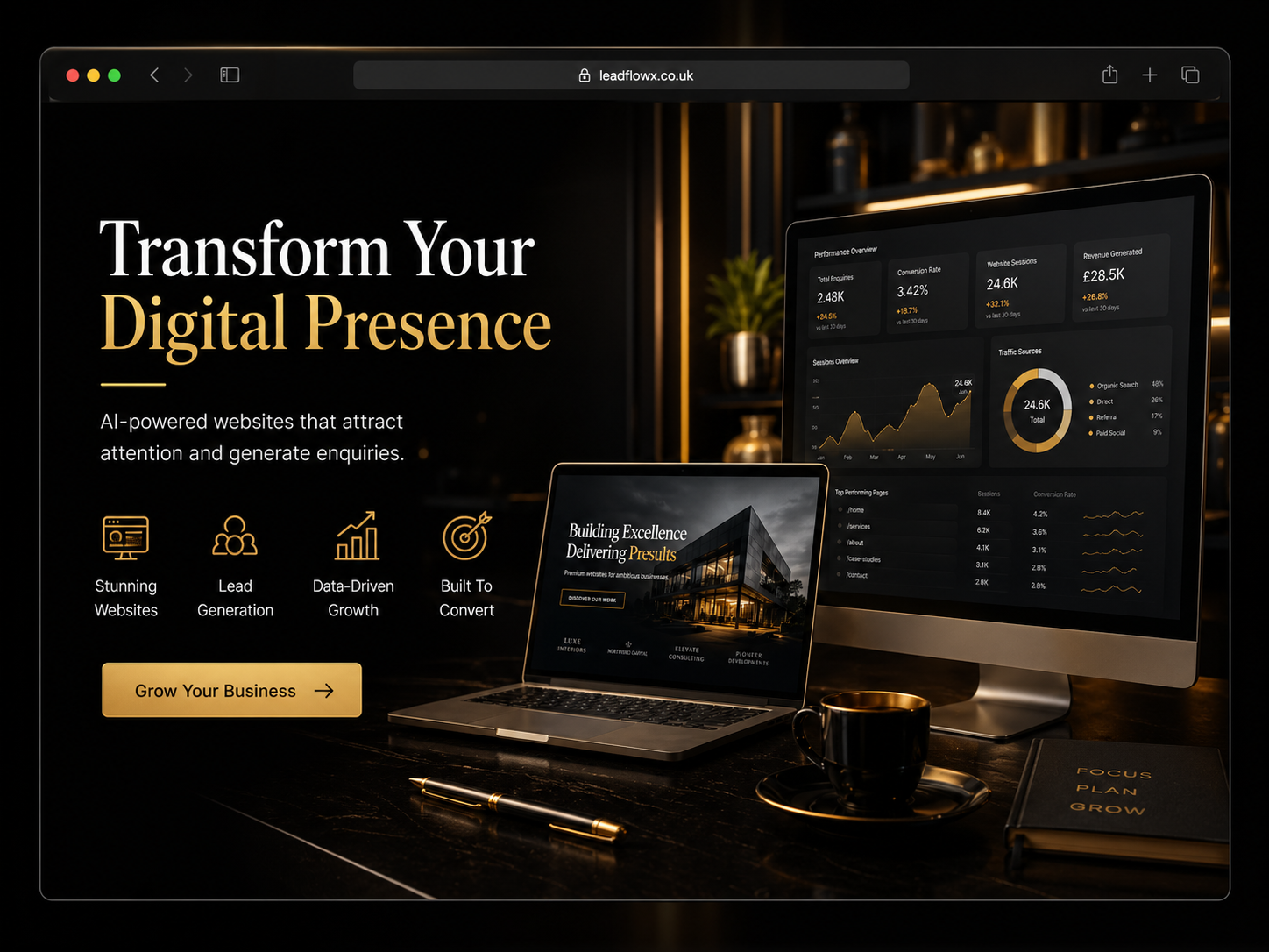 LeadFlowX premium website visual showcase